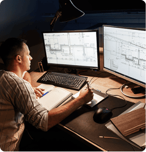 Architect working on BIM software for architectural drafting