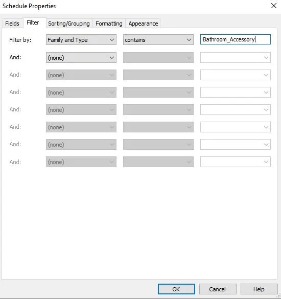 family and type filters in schedule view image